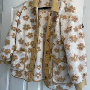 All in Favor Cream Teddy Jacket with Floral Design